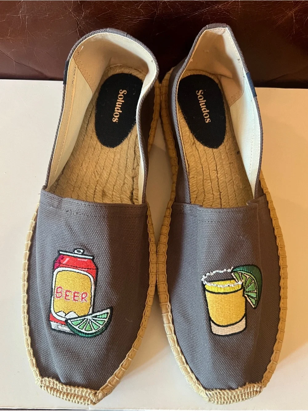 Soludos Mens Original Espadrille Embroidery Beer Ceniza Gray Sz 11 New